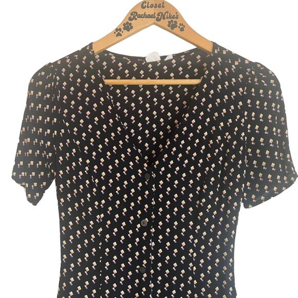 Gap Black Geo Tea dress Button Up Boho Dress Cottage Core 00 / 02 xsmall - Picture 5 of 5